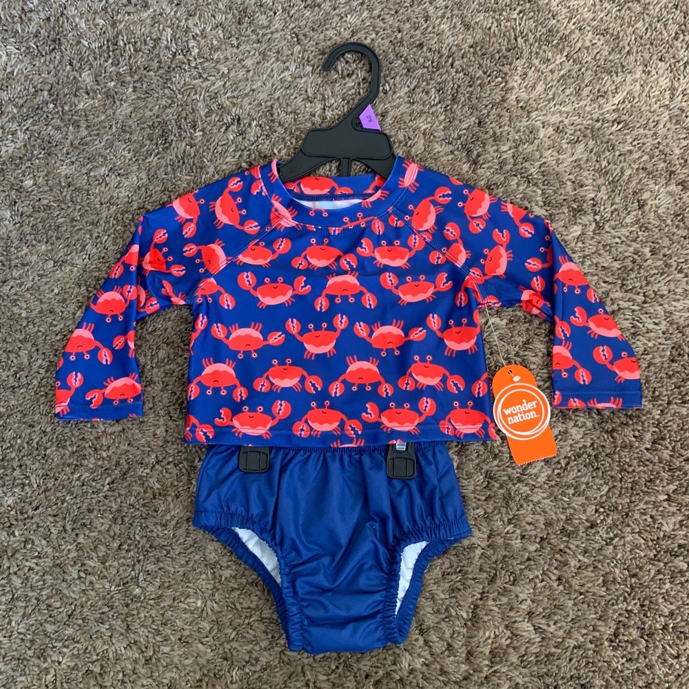 Wonder Nation Crab 2pc. Baby Girl Swimsuit Rashguard Sz.12m